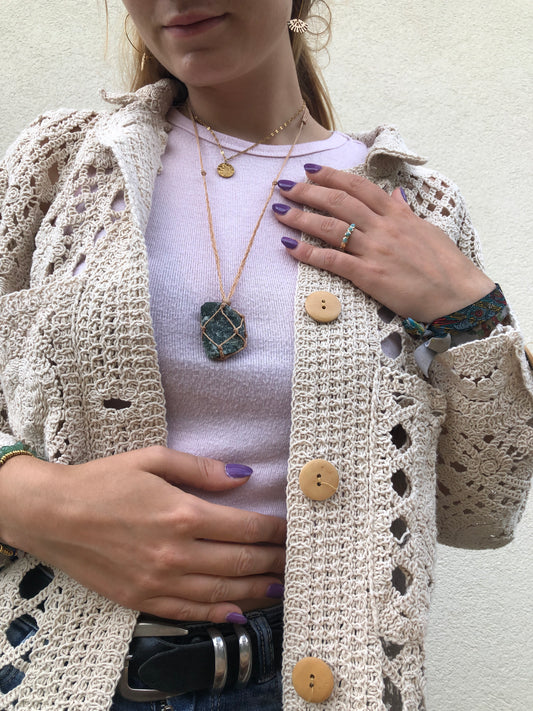 Collier pierre brute Aventurine verte