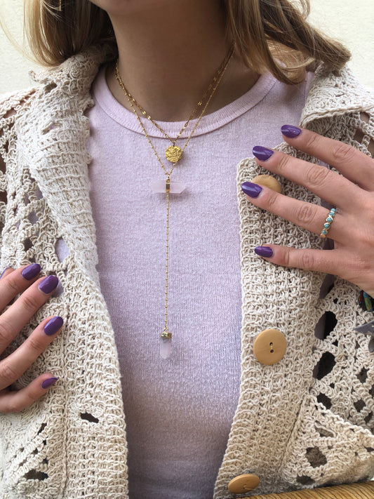 Collier pointes Quartz rose